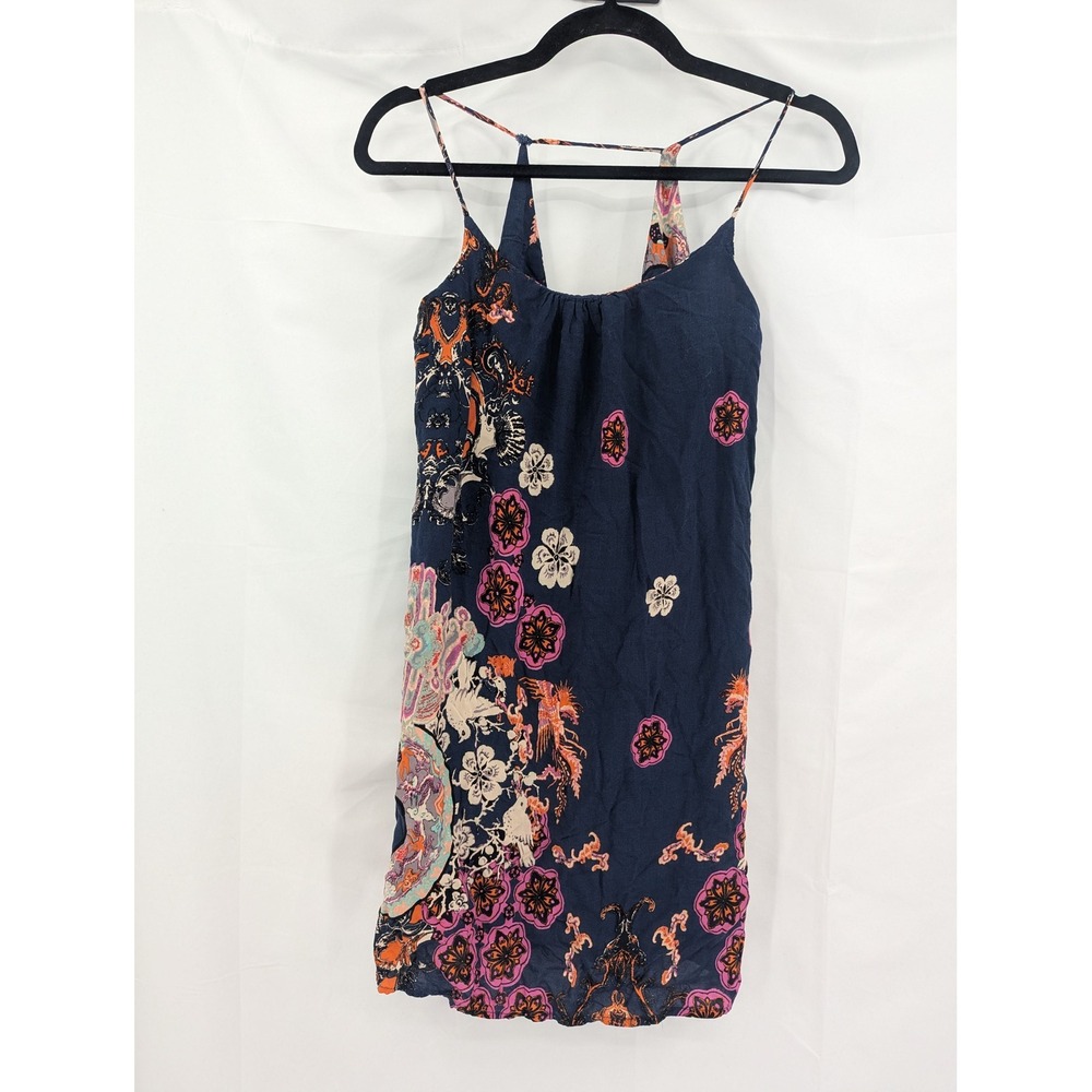 Renee C Womens Navy Blue Floral Paisley T-Strap Back Sleeveless Mini Dress USA